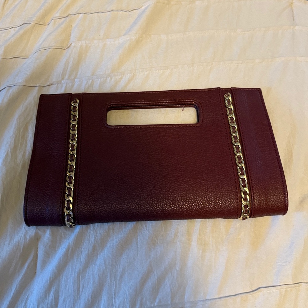Burgundy Clutch with Gold Chain Accents